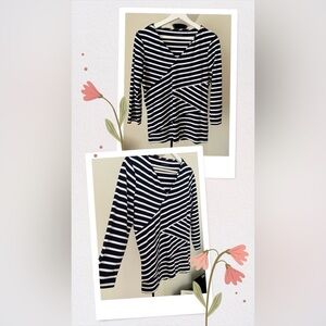 Talbots Navy & White Striped Wrap-Style Top Size M